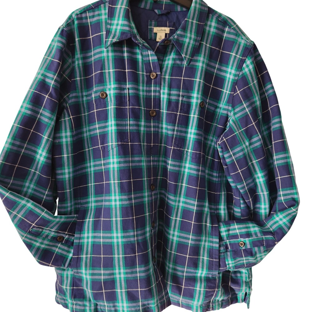 L.L. Bean Lined Flannel plaid Blue & Green Womens‎ XL